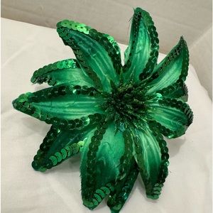 Green Sequin flower hair clip, ponytail band, pin